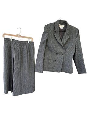 Peabody House Womens Gray Pinstripe Blazer & Skirt Suit Set Size 9/10